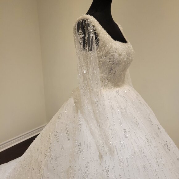 Sparkling White Wedding Dress Gown with Sequin and Beaded Embellishments - Picture 13 of 16